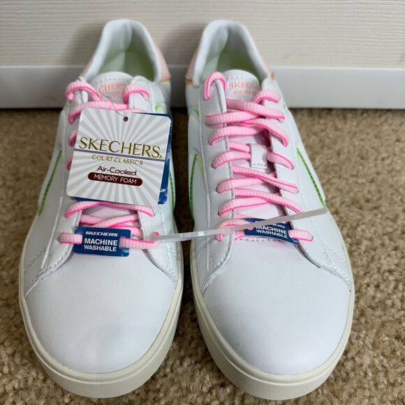 NWT Skechers Womens Court Classics Eden LX White/Pink/Green Shoes Sz7.5 - Picture 2 of 11